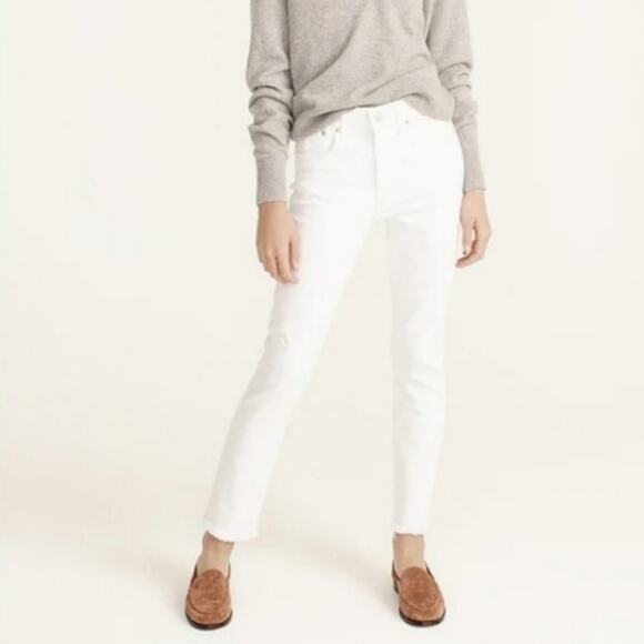 J. Crew Petite Slim Boyfriend Jean in White 29 Tall Distressed Crop Denim Summer - Picture 9 of 11